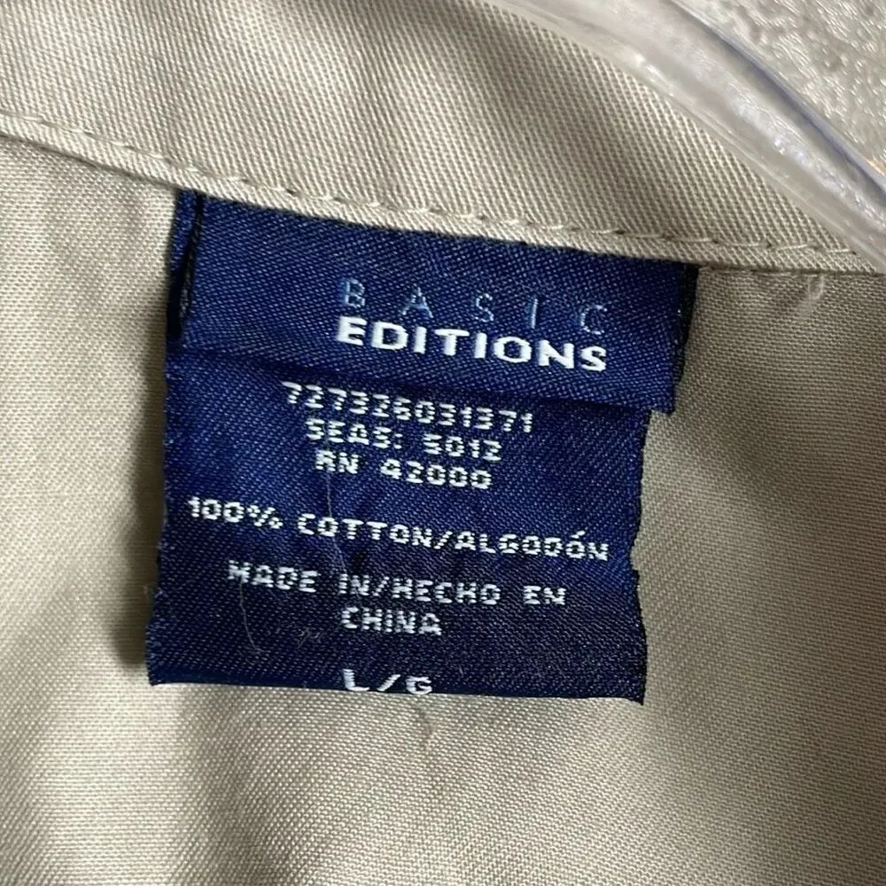 BASIC EDITION Khaki Outdoor Utility Jacket Drawstring Waist Deep Pockets Size L